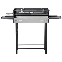 Outsunny BBQ Rotisserie Grill Roaster Charcoal Spit Roasting Machine for Chicken Turkey with 3-Level Grill Grate and Foldable Side Shelves, Stainless Steel(m-11)