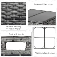 Outsunny 8-Seater Rattan Dining Set Garden Furniture Cushion Seat Woven Rattan Grey(m-4)