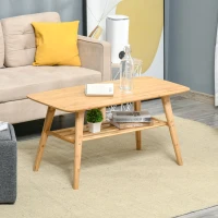 HOMCOM salontafel bijzettafel bamboe tafel woonkamertafel koffietafel met plank minimalistisch stabiel bamboe natuurlijk hout 100x50x50 cm(m-10)