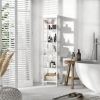 Kleankin Raft Baie cu 5 Etajere, Mobilier Baie Modern din Lemn, 30x30x140cm, Alb(m-2)