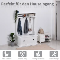 HOMCOM® Garderobenständer moderne Garderobe Kleiderständer mit Sitzbank Kleiderhaken MDF Weiß(m-5)