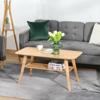 HOMCOM salontafel bijzettafel bamboe tafel woonkamertafel koffietafel met plank minimalistisch stabiel bamboe natuurlijk hout 100x50x50 cm(m-2)