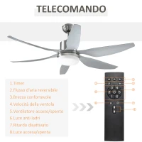 HOMCOM Ventilator de Tavan cu Lumini LED si Telecomanda Inclusa, Φ132x43cm(m-8)