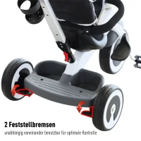 HOMCOM 4 in 1 Kinderdreirad Dreirad Kinder Fahrrad Rad Schubstange Sonnendach Sicherheitsgurt ab 18 Monate dunkelgrau(m-8)
