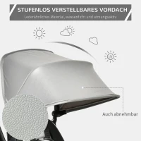 HOMCOM Trójkołowy rowerek dziecięcy 4 w 1 z pasem bezpieczeństwa i daszkiem przeciwsłonecznym kolor szary(m-8)