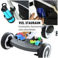 HOMCOM 4 in 1 Kinderdreirad Dreirad Kinder Fahrrad Rad Schubstange Sonnendach Sicherheitsgurt ab 18 Monate dunkelgrau(m-9)