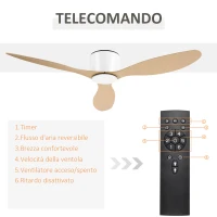 HOMCOM Ventilator de Tavan cu 3 Pale, Φ112x25cm, culoare Lemn(m-7)