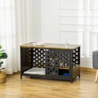 PawHut Casa para Gatos de Madeira com Mesa Superior e Prateleiras de Armazenamento e Caverna Cama para Gatos com Almofada Lavável e Porta Deslizante Aço 101x52x60cm Marrom Rústico(m-2)