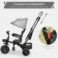 HOMCOM Trójkołowy rowerek dziecięcy 4 w 1 z pasem bezpieczeństwa i daszkiem przeciwsłonecznym kolor szary(m-7)