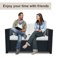 Outsunny 2 Seater Rattan Sofa with Soft Padded Cushion, All-Weather PE Wicker Weave Garden Loveseat with Armrests, Black(m-7)