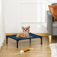 PawHut Cama para Animais de Estimação Cama Elevada para Cães Gatos Portátil Tecido Transpirável para Exterior Interior 64x46x18cm Azul(m-2)