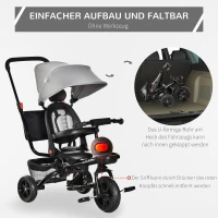 HOMCOM Trójkołowy rowerek dziecięcy 4 w 1 z pasem bezpieczeństwa i daszkiem przeciwsłonecznym kolor szary(m-9)