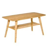HOMCOM salontafel bijzettafel bamboe tafel woonkamertafel koffietafel met plank minimalistisch stabiel bamboe natuurlijk hout 100x50x50 cm(m-1)