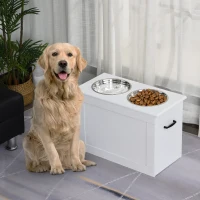 PawHut Hondenvoerbak met opbergruimte 2 bakken, voerstation, etensbak voor katten, MDF roestvrij staal(m-10)