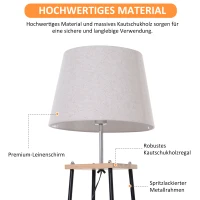 HOMCOM Lampstatief met 3 planken, rubberhout, linnen, metaal, naturel, zwart(m-7)