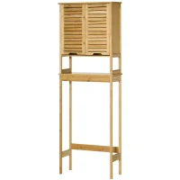 Kleankin Mobilier de baie din Bambus si MDF, Raft pentru Masina de Spalat, 60x23x173cm(m-11)