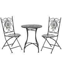 Outsunny Garten Sitzgruppe 3-teilige Mosaiktisch+2 faltbare Stühle Metall Keramikfliese(m-11)