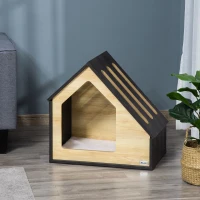Pawhut Wooden Dog House Indoor Cat Cave Cat House Dog Sleeping Place with Cushion Doghouse Dog Cave with Sloping Roof for Small Dogs up to 8 kg 60 x 40 x 59.2 cm(m-2)