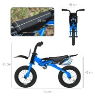 HOMCOM loopfiets in motordesign voor kinderen 3-6 jaar, licht metalen frame, blauw, 91 x 43 x 61 cm(m-3)