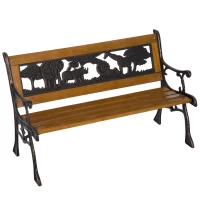 Outsunny Gartenbank Sitzbank Parkbank Bank Holzbank Metall Gartenmöbel Kinder Braun(m-1)