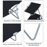 Outsunny Klapbare ligstoel met zonnescherm, verstelbare rugleuning, metalen frame, 187 x 58 x 36 cm, zwart(m-4)