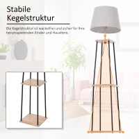 HOMCOM Lampstatief met 3 planken, rubberhout, linnen, metaal, naturel, zwart(m-4)