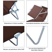 Outsunny Klapbare ligstoel met zonnescherm, verstelbare rugleuning, metalen frame, 187 x 58 x 36 cm, bruin(m-4)