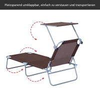 Outsunny Klapbare ligstoel met zonnescherm, verstelbare rugleuning, metalen frame, 187 x 58 x 36 cm, bruin(m-5)