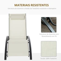 Outsunny Espreguiçadeira Reclinável com Encosto Ajustável em 5 Posições e Apoio de Cabeça Removível Acolchoado Alumínio Textilene  para Jardim Terraço Varanda 171x64x82 cm Bege(m-6)