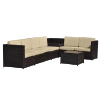 Outsunny 6-Seater Rattan Sofa Furniture Set W/Cushions, Steel Frame-Brown(m-12)