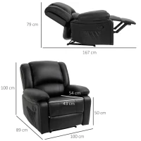 HOMCOM Fotoliu Relax Rabatabil la 135°, Sezut Capitonat, 100x89x100cm, Negru(m-3)