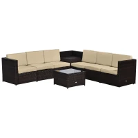 Outsunny 6-Seater Rattan Sofa Furniture Set W/Cushions, Steel Frame-Brown(m-1)