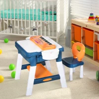 HOMCOM Kinder Aktivitätstisch Spieltisch, 2 in 1 Kinderschreibtisch mit Stauraum, Kindersitzgruppe, Bautisch mit Stuhl Klavier, Baustein, für 3-12 Jahren, PP, 68 x 46 x 52 cm(m-10)