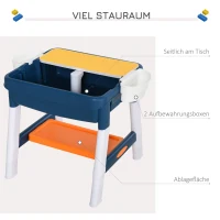 HOMCOM Kinder Aktivitätstisch Spieltisch, 2 in 1 Kinderschreibtisch mit Stauraum, Kindersitzgruppe, Bautisch mit Stuhl Klavier, Baustein, für 3-12 Jahren, PP, 68 x 46 x 52 cm(m-7)