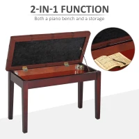 HOMCOM Faux Leather Piano Stool Makeup Dressing Stool Bench Dressing Table Seat with Storage 75L x 35W x 49H (cm) - Brown(m-4)