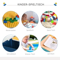 HOMCOM Kinder Aktivitätstisch Spieltisch, 2 in 1 Kinderschreibtisch mit Stauraum, Kindersitzgruppe, Bautisch mit Stuhl Klavier, Baustein, für 3-12 Jahren, PP, 68 x 46 x 52 cm(m-5)