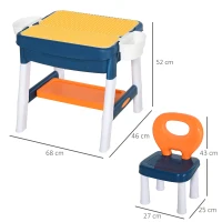 HOMCOM Kinder Aktivitätstisch Spieltisch, 2 in 1 Kinderschreibtisch mit Stauraum, Kindersitzgruppe, Bautisch mit Stuhl Klavier, Baustein, für 3-12 Jahren, PP, 68 x 46 x 52 cm(m-3)