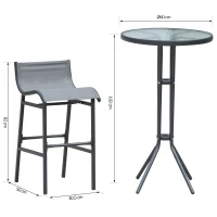 Outsunny® Garten Bartisch Set 3-tlg. Barset Gartenbar Sitzgruppe Barhocker Metall Grau(m-3)