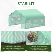 Outsunny Seră de Grădină Tunel cu Ușă Rulantă, 6 Ferestre și Acoperiș Învelit PE pentru Plante, 3,5x3x2 m, Verde(m-5)