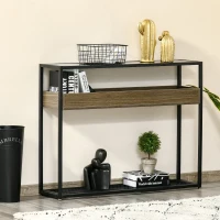 HOMCOM Industrial Style Console Table Sofa Table with Tempered Glass Top and Steel Frame for Living Room Hallway Entrance(m-10)