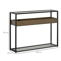 HOMCOM Industrial Style Console Table Sofa Table with Tempered Glass Top and Steel Frame for Living Room Hallway Entrance(m-3)
