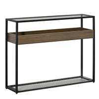 HOMCOM Industrial Style Console Table Sofa Table with Tempered Glass Top and Steel Frame for Living Room Hallway Entrance(m-11)