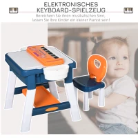 HOMCOM Kinder Aktivitätstisch Spieltisch, 2 in 1 Kinderschreibtisch mit Stauraum, Kindersitzgruppe, Bautisch mit Stuhl Klavier, Baustein, für 3-12 Jahren, PP, 68 x 46 x 52 cm(m-6)