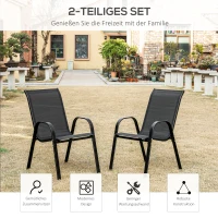 Outsunny set van 2 tuinstoelen stapelstoelen met armleuningen eetkamerstoelen tuin metaal mesh-stof zwart 70 x 54 x 90 cm(m-4)