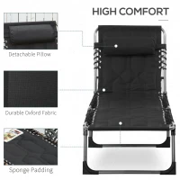 Sezlong de Gradina cu Spatar Reglabil Outsunny in 5 pozitii cu Tetiera, 188x57x30cm, Negru(m-5)