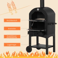 Outsunny pizzaoven BBQ 3 niveaus zwart + zilver 63 x 54 x 161 cm(m-5)