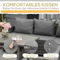 Outsunny 7-delig Luxe poly-rotan tuinmeubelset tuinset zitgroep loungeset loungemeubilair met bijzettafel zitkussen grijs(m-5)