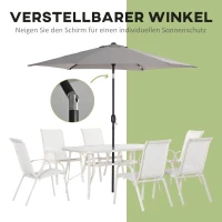 Outsunny Sitzgruppe für 6 Personen Essgruppe mit Sonnenschirm Gartenmöbel Set Alu Cremeweiß+Hellgrau(m-5)