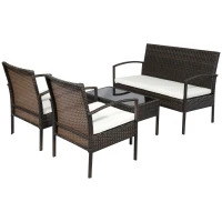 Outsunny poly rotan tuinmeubelset 4 delig bruin+crème wit(m-11)