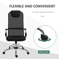 Vinsetto High-Back Office Chair Mesh Fabric Swivel Computer Desk Chair Home Study Chair with Wheels, Electroplate Steel Frame, Arm, Black(m-6)